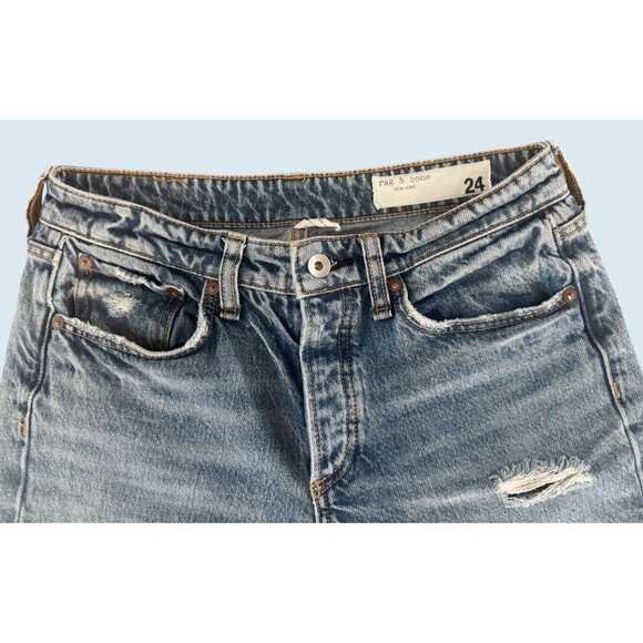 RAG & BONE Rosa Mid Rise Boyfriend Button Fly Distressed Jeans Sz 24 - Picture 3 of 7